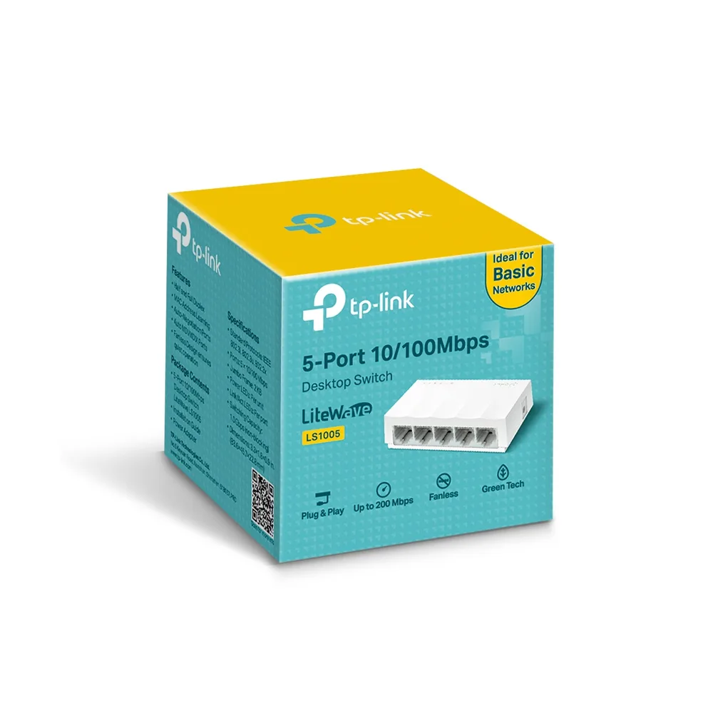SWITCH TP-LINK LS1005 5 PUERTOS FAST ETERNET, CUBIERTA PLASTICA, DISEÑO ESCRITORIO, PLUG & PLAY 3